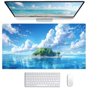 Imagem de Teclado Healing Blue Sky Forest Sea Beach Scenery Keyboard Pad, mouse pad estendido para computador de escritório para jogos de mesa 35,4 x 15,7 polegadas Base de borracha antiderrapante com bordas