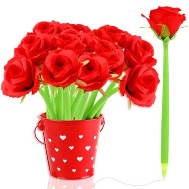 Imagem de Spaluck 30 canetas de flores em formato de rosa, canetas artificiais de rosa preta de 0,5 mm, tinta gel, dia dos namorados, caneta esferográfica, para mulheres, namorada, esposa, escritório, Natal