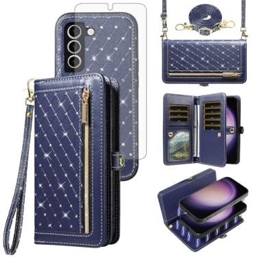 Imagem de Capa de celular para Samsung Galaxy S23 Plus S23+ 5G Carteira com zíper destacável protetor de tela alça transversal Bling Flip suporte para cartão de crédito S23plus 23S + S 23 23+ SM-S916U mulheres