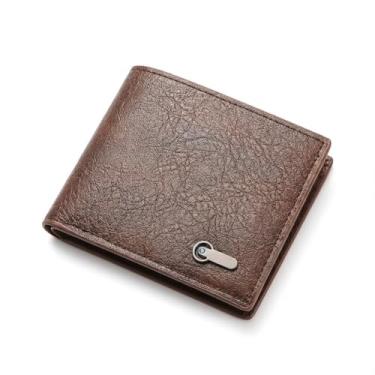 Imagem de Carteira masculina minimalista marrom vintage, porta-cartões dobrável de couro sintético retrô (11,5 x 9 cm) para uso diário e passeios casuais, Café, Retrô