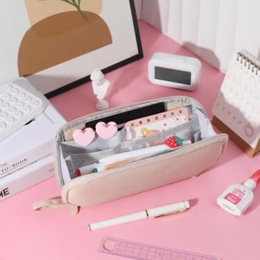 Imagem de Estojo portátil para lápis, bolsa de grande capacidade, estojo portátil para canetas, cosméticos, artigos de papelaria para adultos (café leve)