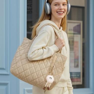 Imagem de Puffy Tote Bolsa de viagem para mulheres, bolsa de ginástica acolchoada com zíper para trabalho, viagem, compras, praia, férias