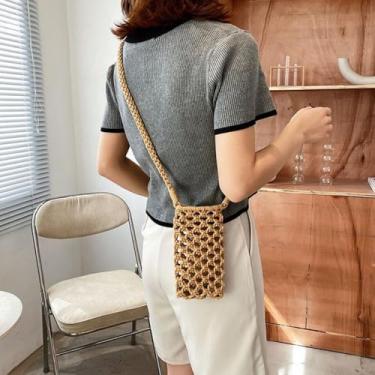 Imagem de Pequena bolsa de tecelagem transversal, bolsa tiracolo de linho para celular carteira, bolsa de telefone leve para mulheres, bolsa clutch feita à mão, bolsa de ombro de tecelagem, 18 cm × 10 cm
