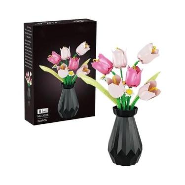 Imagem de Conjunto De Blocos De Montar 3D DIY Para Meninas: Buquê De Rosas E Tul