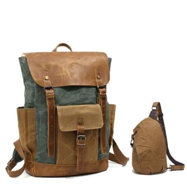 Imagem de Mochila De Lona Encerada Para Homens E Mulheres, Com Bolsa Frontal, Mochila Grande Para Laptop Com Detalhes Em Bronze Antigo E AlçAs AjustáVeis Para Viagens, Trabalho E Uso DiáRio