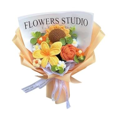 Imagem de MotiveTech Buquê de flores de crochê, faça você mesmo, decoração para casa, presentes de Dia dos Namorados, flores artificiais para casamento, aniversário, Laranja