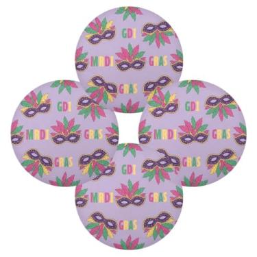 Imagem de Wassud Jogo americano conjunto de 4 máscaras douradas de baile de máscaras redondas para cozinha e jantar, tapetes laváveis e resistentes ao calor, decoração de mesa 39 cm
