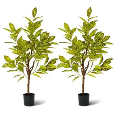 Imagem de Famigmo Árvore artificial de 129 cm com vaso de plantador, planta de piso sintético, árvores artificiais para ambientes internos, decorações para plantas artificiais, plantas falsas internas e