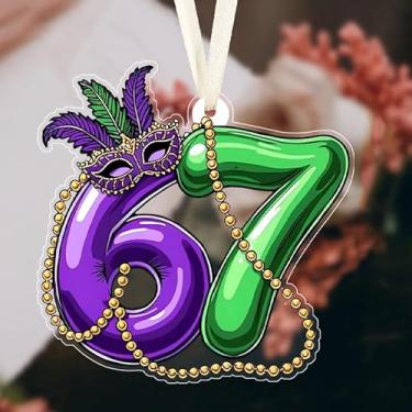 Imagem de Carnaval roxo e verde 6 e 7 enfeites planos de acrílico para pendurar ideias de troca de presentes de carnaval para amigos família quarto janela pingentes decoração pendurada