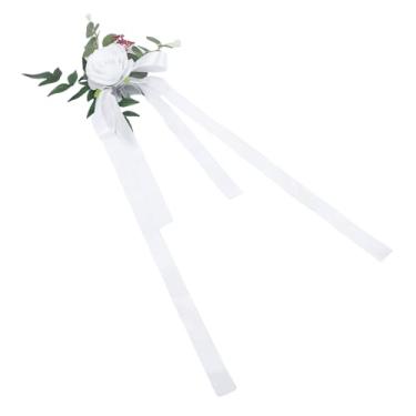 Imagem de WALFRONT Decoração de Cadeira de Casamento, Cadeira Floral Rosa Branca Realista, Flores Traseiras Com Alças Ajustáveis ​​para Festa de Recepção de Cerimônia Ao Ar Livre (29cm*29cm*8cm)