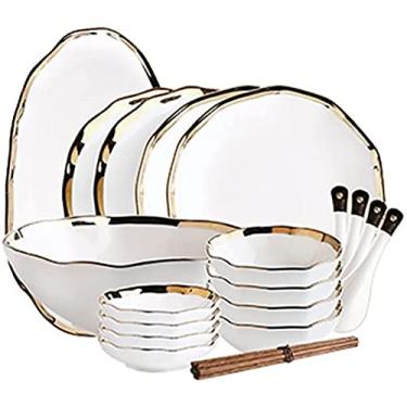 Imagem de Conjunto de louça nórdica Phnom Penh de 9 a 26 peças, tigelas, pratos de jantar, pauzinhos e colher, serviço para 4 pessoas (cor: preto, tamanho: 18 peças) (branco 18 peças)