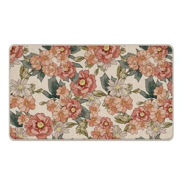 Imagem de Livcoz Tapete de porta frontal vintage floral de boas-vindas, tapete decorativo de flores retrô, tapete de entrada antiderrapante, para primavera, verão, perfil baixo, interior, exterior, decoração de