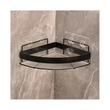 Imagem de CFGH6FDF Prateleiras de banheiro adesivo para chuveiro, prateleiras de chuveiro de canto montadas na parede, organizador de chuveiro de acrílico sem broca com cerca de metal, prateleira de chuveiro