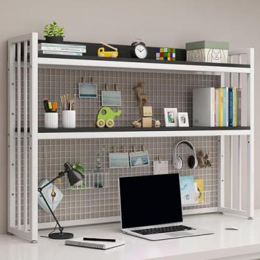 Imagem de Organizador de estante de mesa camada dupla com moldura de aço e material de placa de madeira, suporte de carga estável para escritório, decoração de casa, cozinha (cor: branco + preto, tamanho: 135