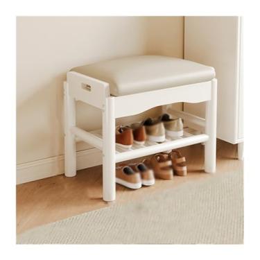 Imagem de Banco para sapatos de quarto para uso doméstico, armário de entrada, banco de assento, uma porta de madeira maciça pode sentar rack na extremidade do banco da cama (branco, 45 cm)