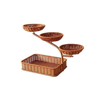 Imagem de Suporte de frutas imitação de vime cesta de pão rústica fazenda lanche tigela de exibição recipiente de alimentos bandeja suporte de tigela de frutas