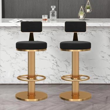 Imagem de Conjunto de 2 cadeiras de bar para café da manhã com rotação de 360°, altura ajustável, encosto baixo, apoio para os pés e base de metal para ilha de cozinha - bancos de jantar