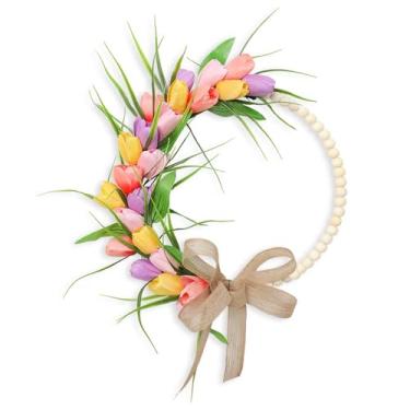 Imagem de Yosoo Grinalda Floral de Primavera, Guirlanda de Flores Artificiais de 14 Polegadas Com Cores Vibrantes, para Janela de Parede da Porta da Frente, Interior, Exterior, Decoração de (Amarelo Rosa Azul)