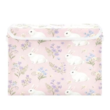 Imagem de Burbuja Caixa de armazenamento de coelho com tampa e alças, caixa de armazenamento grande dobrável para prateleiras armário quarto escritório organizador