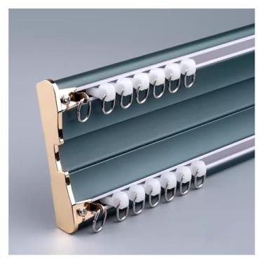 Imagem de Trilhos de cortina de trilho duplo resistentes – suporte de teto, varões de cortina de metal ajustáveis de 2,4 a 5,5 m para quarto e sala de estar, azul, solução de tratamento de janela durável