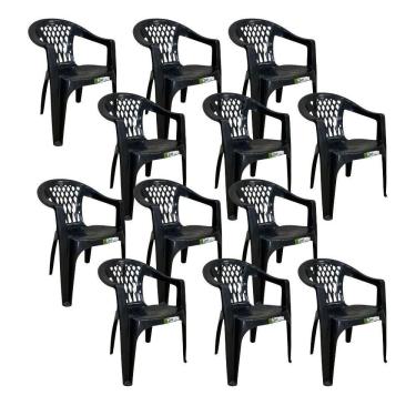 Imagem de Kit 12 Cadeiras De Plástico Com Braço Duo Bella Duoplastic Preto