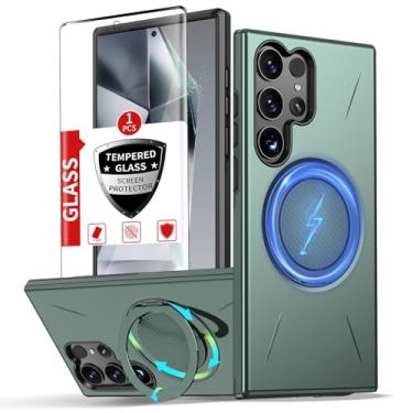 Imagem de IYTRRYH Capa para Samsung Galaxy S24 Ultra com anel magnético invisível giratório de 360° [compatível com MagSafe] [1 protetor de tela] para S24 Ultra, capa de telefone de grau militar à prova de