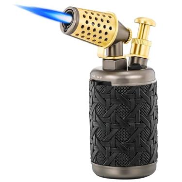 Imagem de Ambrogio.L Isqueiro de tocha de jato, recarregável de mesa, gás butano, à prova de vento, isqueiro de cobre e charuto com trava de chama