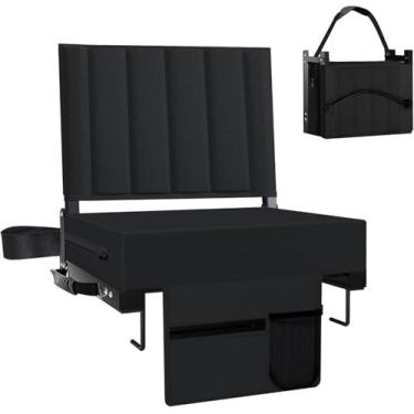 Imagem de Aliphon Assento de estádio para arquibancadas com suporte para as costas, assento portátil com almofada acolchoada larga e confortável, gancho de metal, cadeira de estádio dobrável com alça de ombro