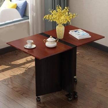 Imagem de Mesa de jantar ultrafina, mesa de cozinha dobrável de madeira com 6 rodas, mesa de jantar dobrável multifuncional, móveis dobráveis e extensíveis para economia de espaço, dobrável em 3 formas (cor: E,