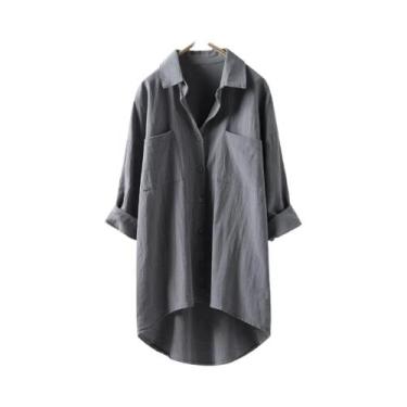 Imagem de Blusa Feminina De Algodão E Linho Tamanho Grande Casual Manga Longa Co