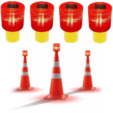 Imagem de Sinalizador Solar Kit 4 Viario Cone Obra Estrada Rodovia Transito Aven