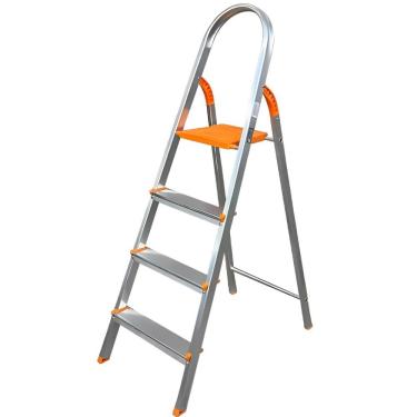 Imagem de Escada Doméstica de Alumínio com Acessórios Em Polipropileno com 4 Degraus Antiderrapantes Eds004