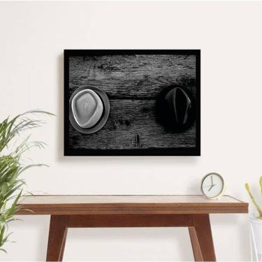 Imagem de Quadro Fotografia Chapéus 33X24Cm Com Vidro - Madeira Preta