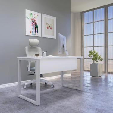 Imagem de Mesa Madeira M150/60p25tub 150cm Industrial Branco E Cinza - Pandin Mó