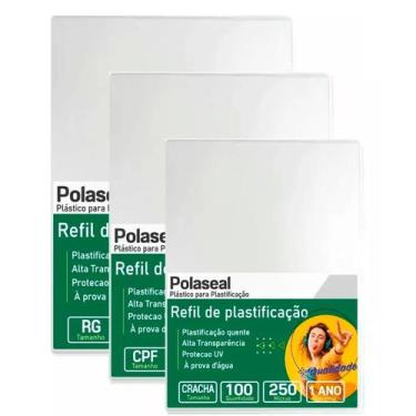 Imagem de Kit 300 Polaseal Crachá Cpf Rg 0,10mm Para Plastificação - Cassmar 