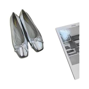 Imagem de Sapatilhas Femininas Com Bico Quadrado E Laço, Estilo Mocassim, Confor
