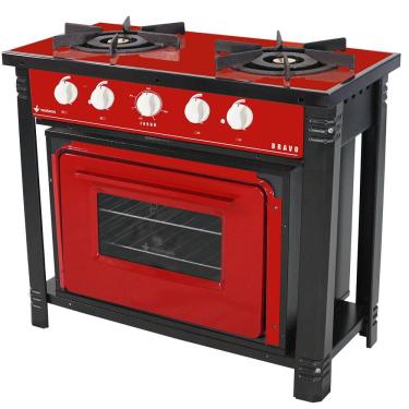 Imagem de Fogão Profissional 2 Bocas Venâncio Linha Bravo Vermelho Intenso Com Forno Br2bfvr