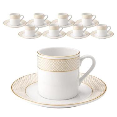 Imagem de Jogo 8 Xícaras E Pires 90ml Porcelana Borda Dourada Café - Haüskraft