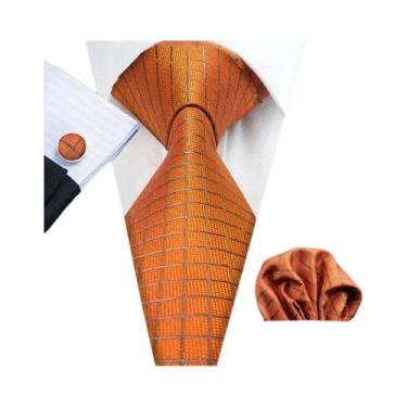 Imagem de Conjunto De Gravata, Abotoaduras E Lenço De Bolso Jacquard Laranja Mas