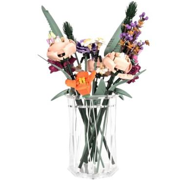 Imagem de Vaso transparente para flores de Lego – Vaso acrílico para rosas Lego, flor de cerejeira, girassol, tulipas narcisos, lótus, decoração de casa para mulheres e adultos (transparente)