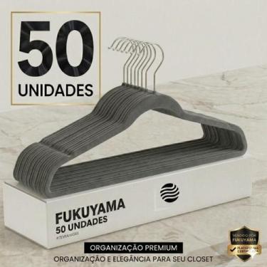 Imagem de KIT 50 CABIDES DE VELUDO CINZA PREMIUM FUKUYAMA ANTIDESLIZANTE Com Gan
