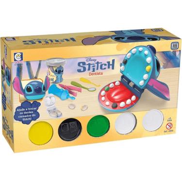 Imagem de Kit de Massinhas de Modelar Stitch Dentista com Cabeça do Personagem e 5 Potes para Brincar de Consultório Cotiplás