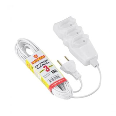 Imagem de Extensão Elétrica 2P Megatron 2P 3 Tomadas 3m 10A 250V Branco Megatron