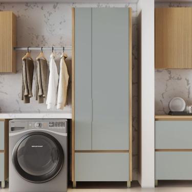 Imagem de Armário Multiuso 2 Portas Lavanderia 100% Mdf Marrom Verde