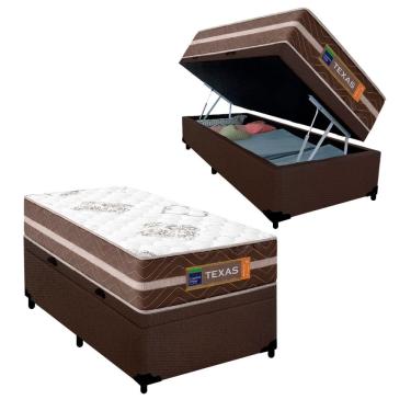 Imagem de Cama Box Baú Solteiro Suede + Colchão Molas Ensacadas Texas Prime Colchões 88cm - Supor...