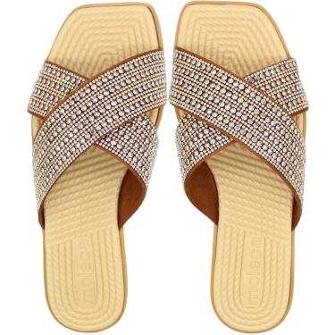 Imagem de Tamanco Rasteiro Slide Moleca Camurça Flex Strass Feminino