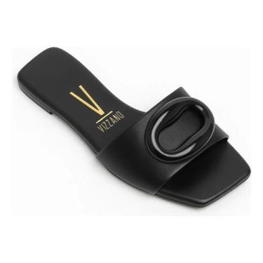 Imagem de Tamanco Feminino Vizzano Preto Slide Flat Versátil e Chic -, Preto, 34