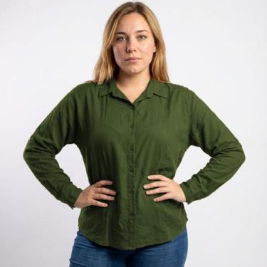 Imagem de Camisa Lisa Manga Longa Feminina Plus Size COR:Verde MilitarTamanho:G2