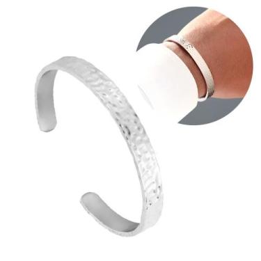 Imagem de Bracelete em aço inox prata ajustável no pulso pulseira masculina 100%