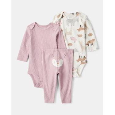 Imagem de Trio Body Calça Algodão Menina Manga Longa E Panda Curta - - Carters, 